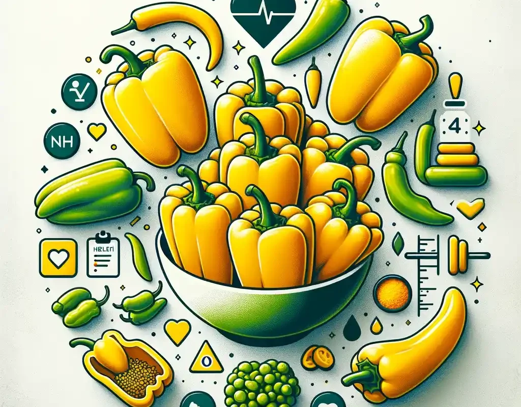 "Infographic on banana peppers highlighting their key health benefits like vitamins and antioxidants."