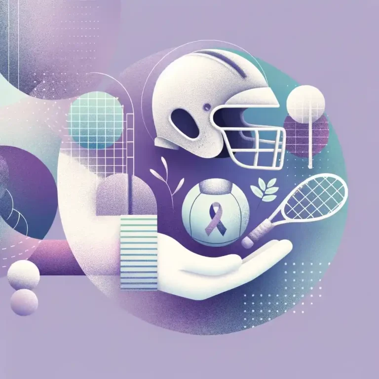 Feature image showing helmet, supportive hand, sports gear, and purple ribbon for epilepsy awareness."