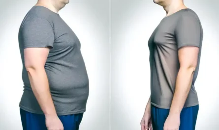 "Liposculpture before and after: Man goes from fuller figure to toned and lean, side profile."