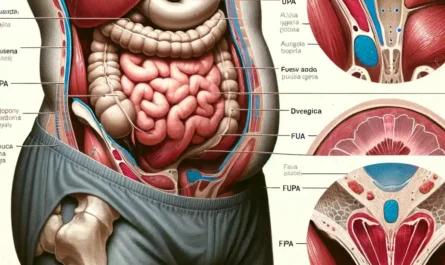 "Anatomical diagram highlighting the FUPA area above the pubic bone with labeled arrows and text."