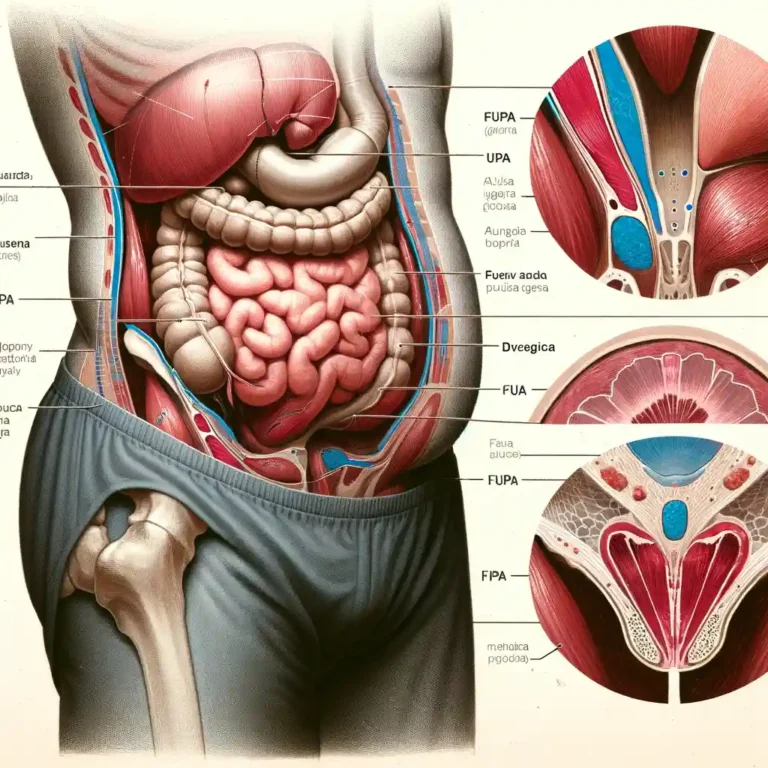 "Anatomical diagram highlighting the FUPA area above the pubic bone with labeled arrows and text."